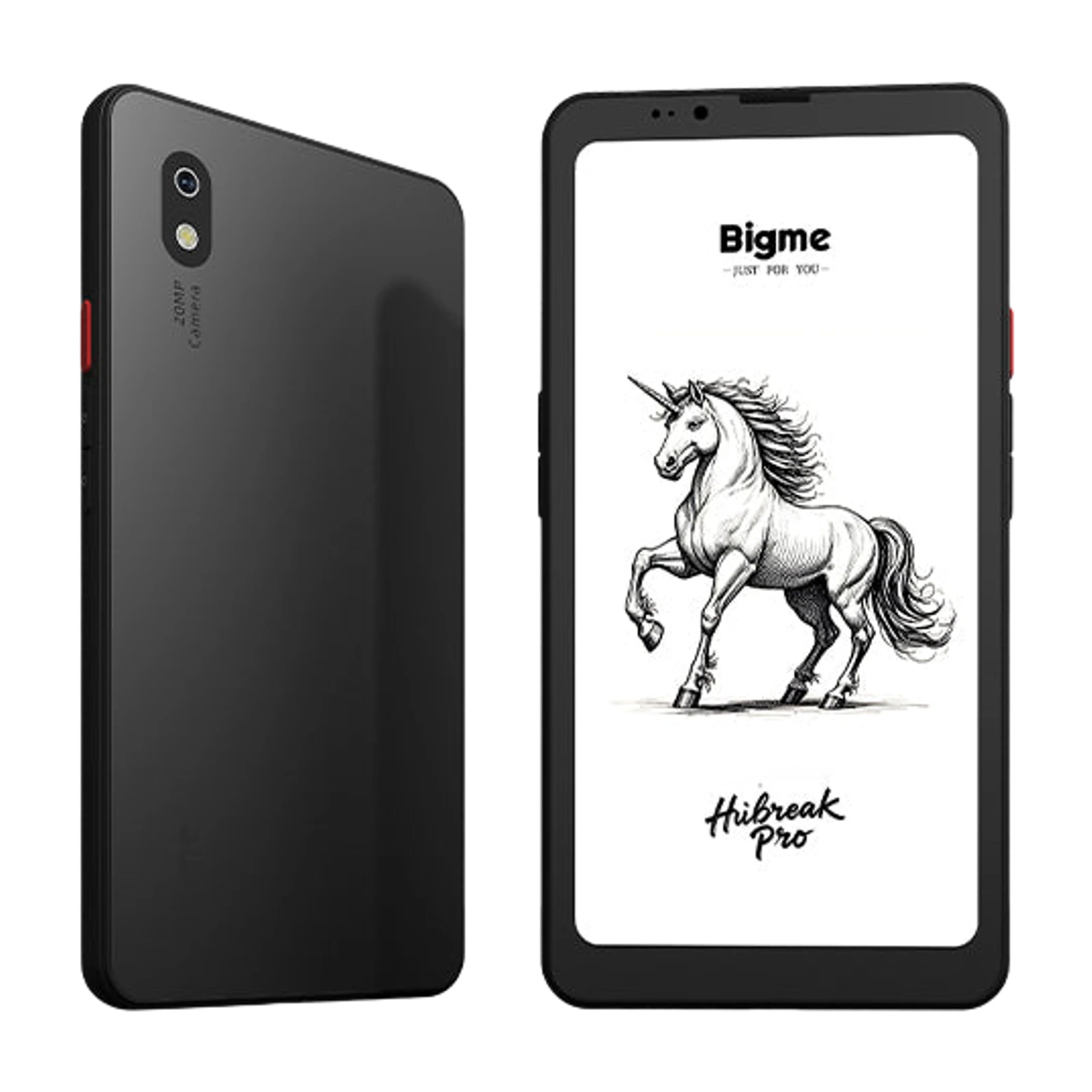 Front and back of the black Bigme HiBreak Pro monochrome e-paper phone
