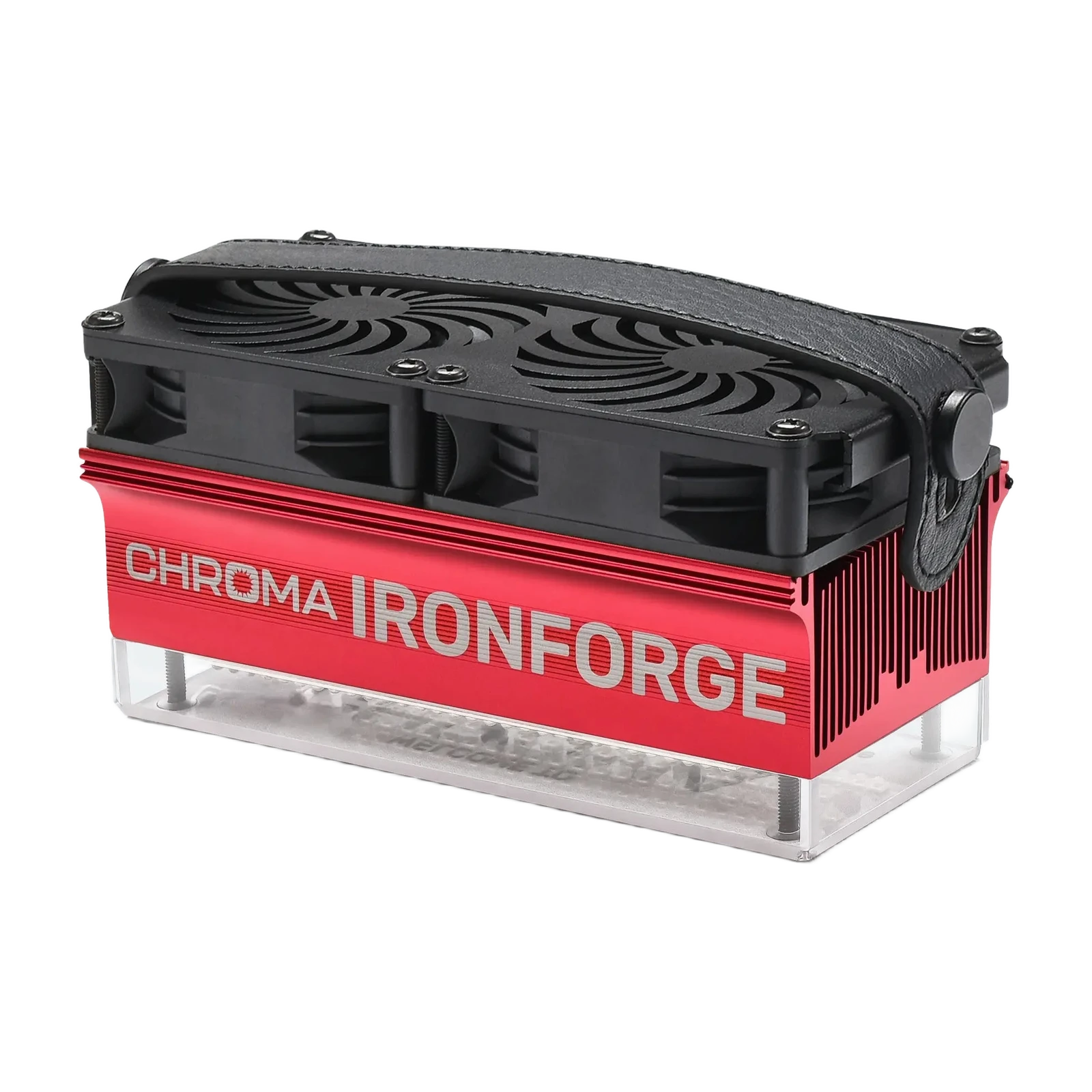 Red and black Chroma IronForge light with twin cooling fans