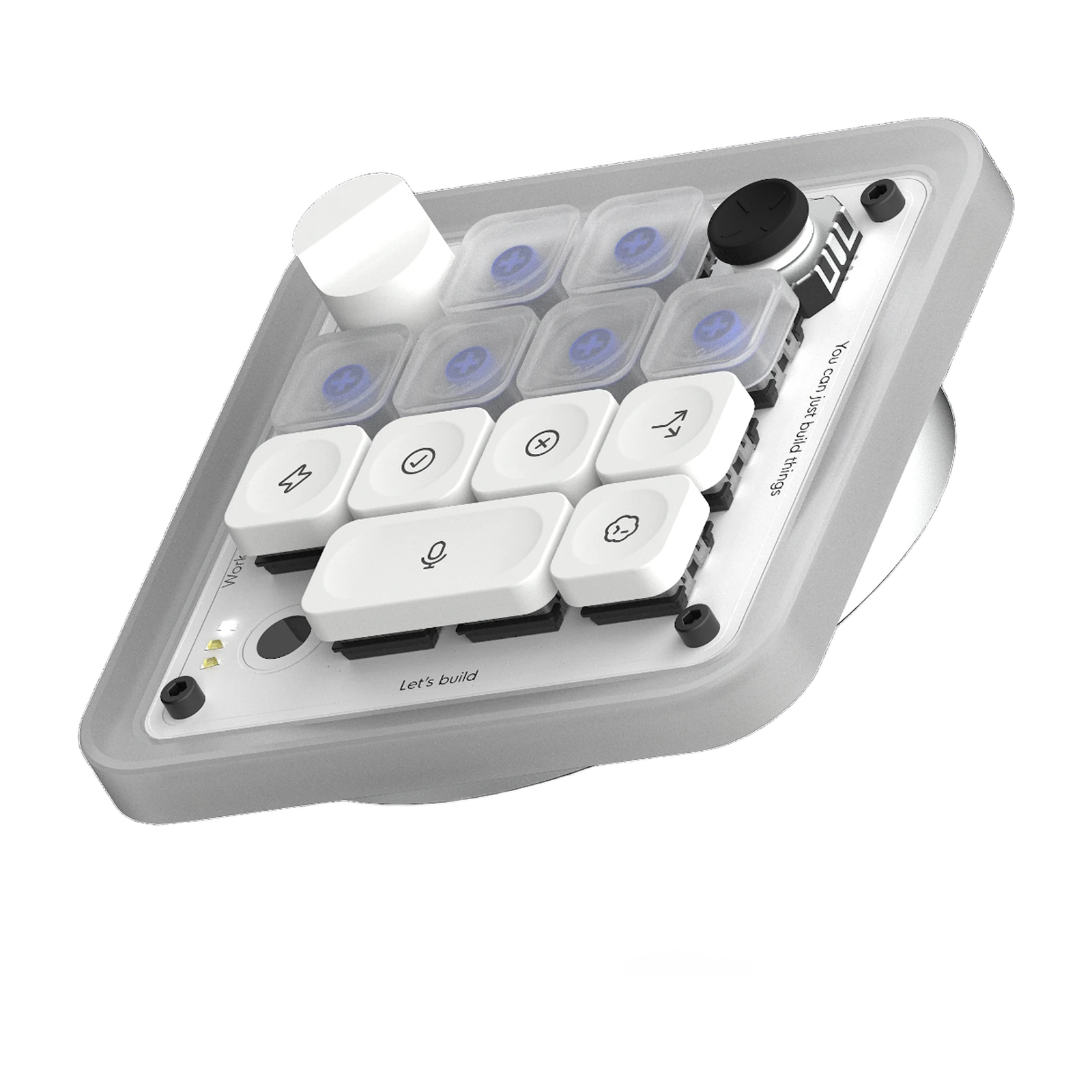 Clear Codex Micro control pad with mechanical keys, dial, and joystick