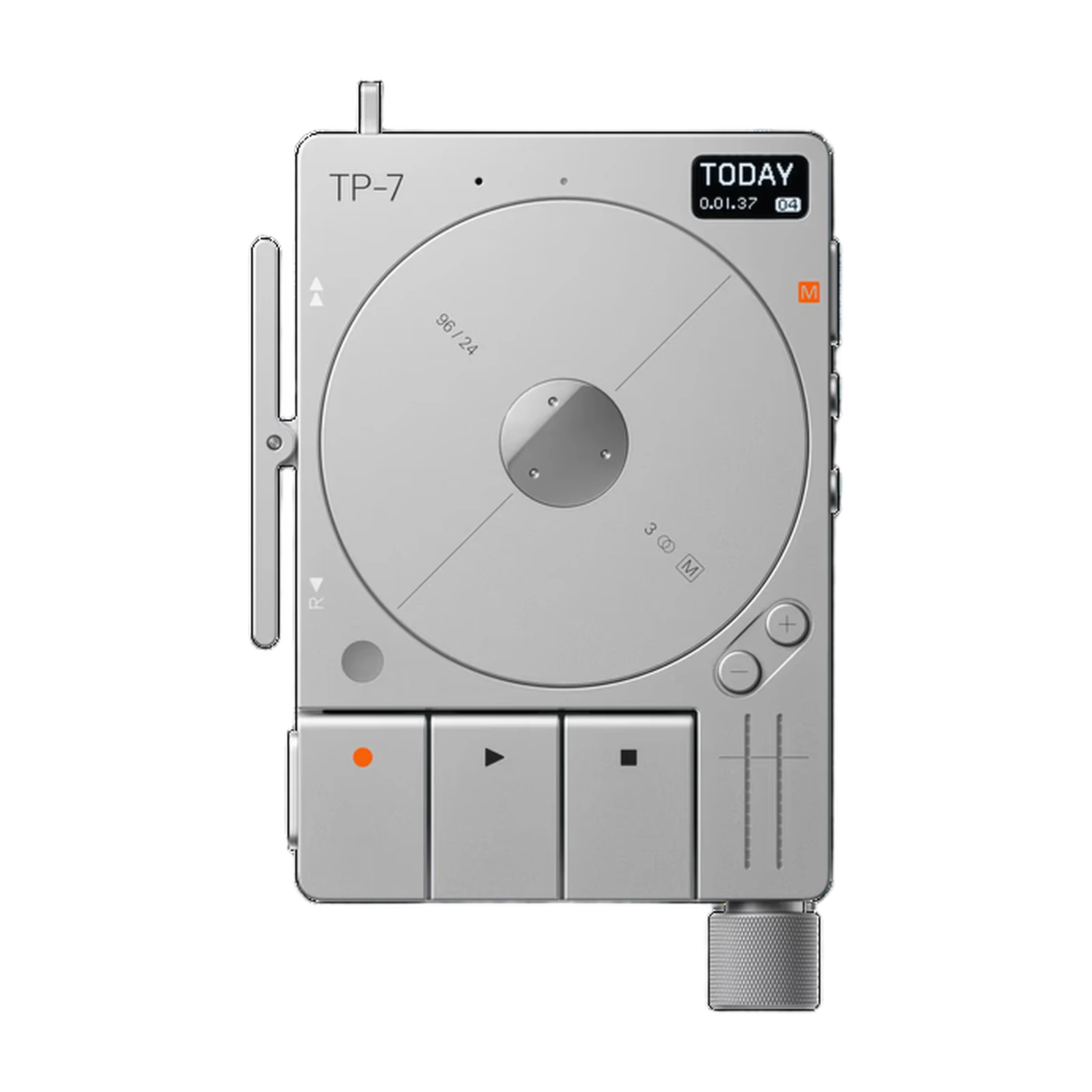 Teenage Engineering TP–7 aluminum field recorder from the front